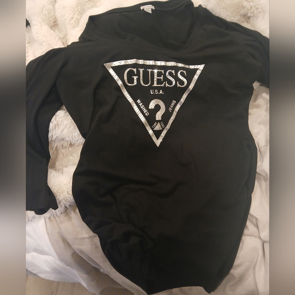 Guess Black Long Top or Dress with Bling Silver Triangle Logo